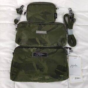 JuJuBe Camo Green Be Set 3 Bag Pouch Straps Camouflage Clutch Travel Tech Makeup